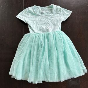 Girls Mint Short-Sleeve Tulle Skirt Dress